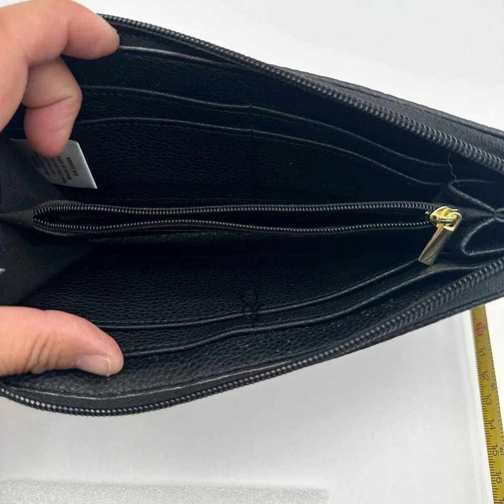 Black Women's Zip Wallet with Gold Accent